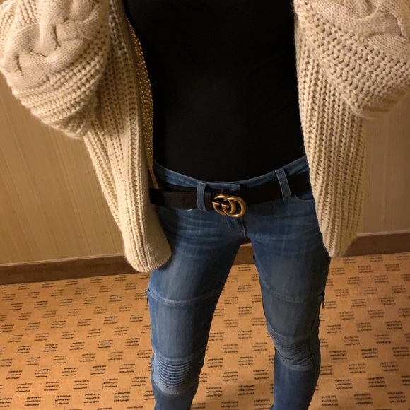 Black brass buckle belt sz M - Picture 6 of 10